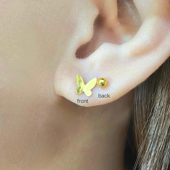 Butterfly Stud screw back  Earrings in 18k real gold - Picture 7 of 7